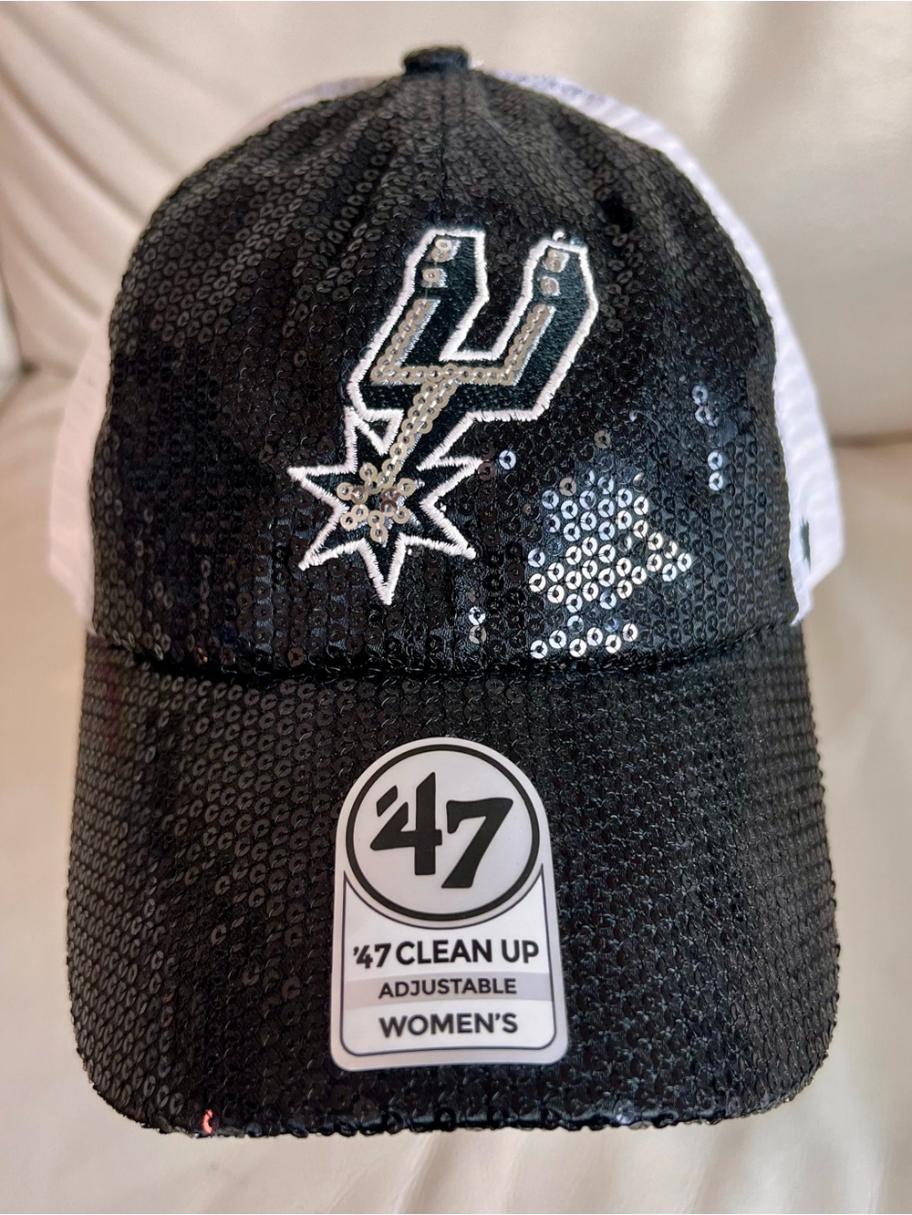 47 Women's San Antonio Spurs Black Sequin Trucker Cap Adjustable